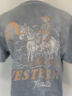 Call Your Mother Western Trails Cowboy Graphic Tee Blue Mineral Wash Cotton M